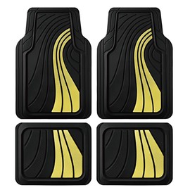 Road Comforts Car Floor Mats Full Set – Front & Rear Car Floor Mats with Aluminum Design, Anti-Slip Backing, All-Weather Protection, Trim-to-Fit Car Mats for Most Sedans, SUVs & Vans - Yellow