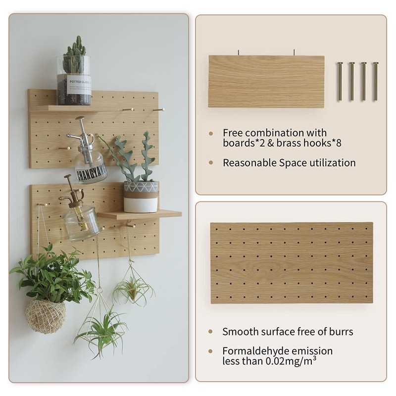 XAOHOME Wooden Pegboard, Sturdy Peg Board for WallsModular Grid Organizer,