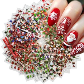 30 Sheets Christmas Nail Art Stickers Decals 3D Self Adhesive Christmas Nail Decals Santa Claus Elk Snowman Christmas Tree Nail Decorations Winter Nail Stickers for Women DIY Acrylic Nail Supplies