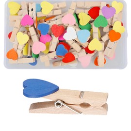 Tabanzhe 50PCS Mini Wooden Heart Pegs-Cute Small Photo Clips Pins 3.5 cm Tiny Clothes Pegs Decorative Pegs for Arts and Crafts Wedding Card Picture Hanging Wall Decoration(Mix Colors)