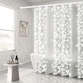 Shower Curtain Washable White Corner Shower Curtain 200 x 240 cm Transparent Vintage Peva Flower Snowflake Bathroom + Curtain for Bathtub Anti-Mould