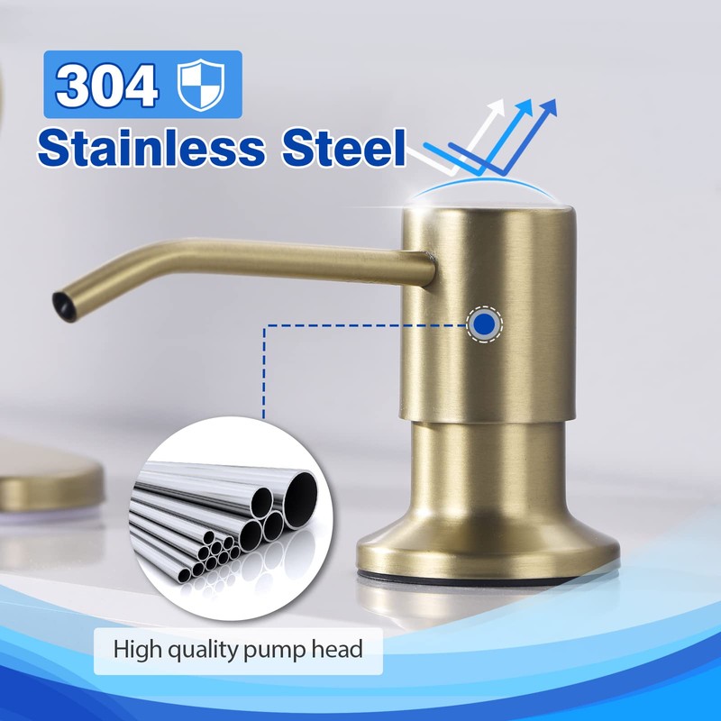 Gold Soap Dispenser for Kitchen Sink, WEWE Brushed Gold Soap