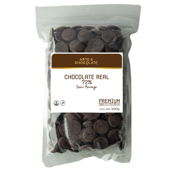 Arte y Chocolate | 72% Chocolate REAL onyx Semiamargo | Sin leche VEGANO bajo en azúcar | 500g Importado