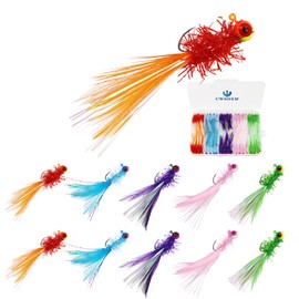 CWSDXM 40pcs Crappie Jigs, Marabou Feather Hair Jigs, Heads with Feather Hand-Tied Fishing Hair Jigs for Panfish Sunfish Walleye 1/28oz,1/14oz (1/28oz-40pcs)