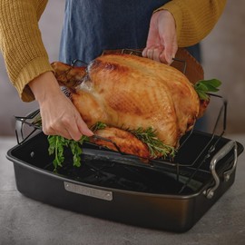 HAPPIELS 17 x 13 inch Roasting Pan with Rack, 20-25 lb Large Turkey Roasting Pan for Oven Non Stick, Turkey Roaster Pan with Rack, Roasting Pans, Turkey Pan, Deep Roast Pan, Prime Rib Roaster