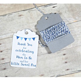 Baby Shower Thank You Tags - Thank You for Celebrating The Mom to Be and Her Little Sweet Pea (Set of 12) (Blue)
