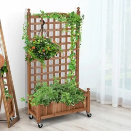 50-Inch Natural Wood Mobile Planter Box with Trellis for Climbing Plants and Garden Fencingcolor: Natural