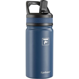 Fanhaw 14 Oz Kids Insulated Water Bottle with Straw Lid – Stainless Steel Double Wall Vacuum, Leak-Proof, BPA-Free Water Bottles for School Boys & Girls(Navy Blue)