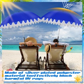 Abbylike 2 Pcs Scalloped Chair Umbrella with Universal Adjustable Clamp 38'' Portable Wheelchair Umbrella UPF 50+ Camping Chair Parasol with Bag for Outdoor Patio Lawn(Blue, White Scalloped)