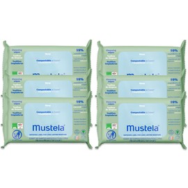 Mustela Baby Home Compostable Cleansing Wipes - For Face, Body & Diaper Area - Lightly Fragranced - 99% ingredients of natural origin & plant-based fibers - All skin types - 6-Packs x 60 ct.