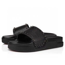 Rivets Open Toe 2026 Summer Flat Thick-Soled Men's Slippers Non-Slip Red Bottom Outdoor Wear Casual Slipper White Beach SandalsColor: Black circle rivets, EUR Size: 43