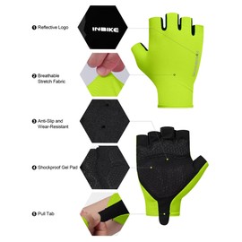 INBIKE Bike Gloves for Men Women, Shock-Absorbing Pad Fingerless Cycling Gloves, Breathable Half Finger Road Biking Gloves, Anti-Slip Bicycle Gloves Green Medium