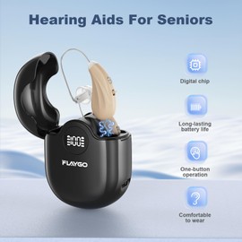 Flaygo Hearing Aids for Seniors, OTC Hearing Aids for People with Hearing Loss, Sound Quality Restoration, Intelligent Noise Reduction, Standby 80h, One-Button Operation, Comfortable Wearing,Beige