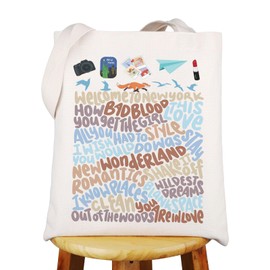 WZMPA Singer Musical Tote Bag Song Lyric Inspired Gifts Singer Album Shopping Handbag For Music Concert Fans, Welcome to New Tg, Large