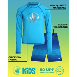 Body Glove - Traje de baño para niños con protector de erupciones UPF50+ 2 piezas con pantalones cortos (talla 4-12), Aqua Blue Lines, 6
