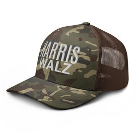 RIVEMUG WH Harris Walz Embroidered Camouflage Curved Bill Trucker Hat Low Crown Adjustable Kamala Harris Camo Cap
