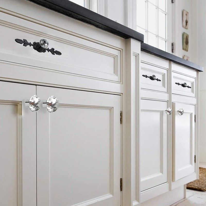 ESreake Drawer Dresser Knobs Pull Handles,Large Size Black Diamond Clear