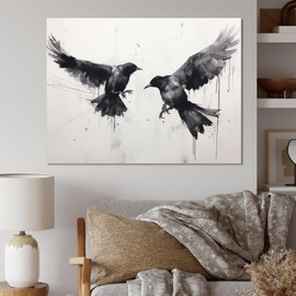 DesignQ Large CrowWall art, Ravens with a Mystic Aura I, Crow Wall art decor, Black Modern Canvas wall art, 44x34 inches