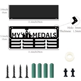 CREATCABIN My Medals Hanger Display Trophy Rack Medal Holder Hanger Sports Medals Wall Mount Trophy Holder Black Metal Medals Organiser Award Stand for Football 29 x 13 x 10 cm