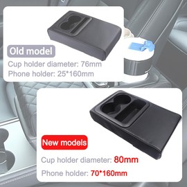 Car Armrest Cushion - Multifunctional Faux Leather Armrest Cushion with Cup Holder, Phone Storage, and Ergonomic Design for All Seasons (Carbon Style)