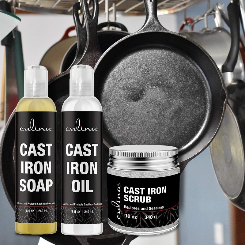 Culina Supreme Cast Iron Care Set: Restoring Scrub, Cleaning Soap