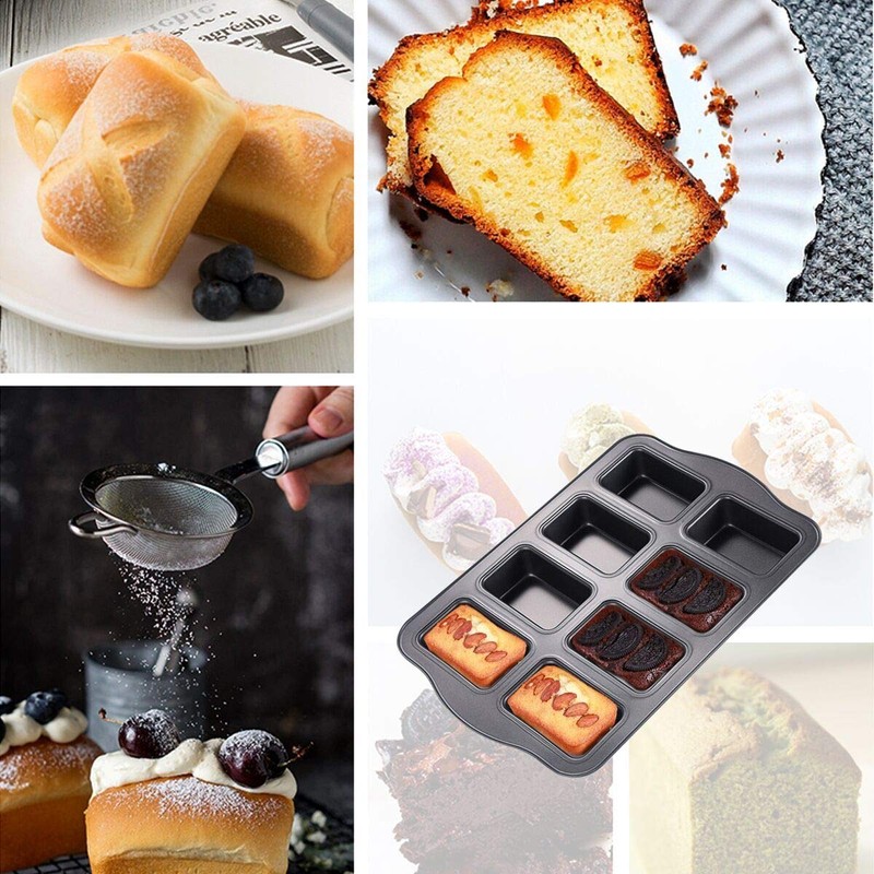 Mini Loaf Pan, 8-Cavity Non-Stick Carbon Steel Brownie Bakeware for