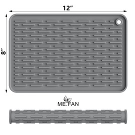 ME.FAN Silicone Dish Drying Mat for Kitchen Counter, Dish Drying Pad for Sink, Refrigerator or Drawer, Countertop Protection Pad S - 12'' x 8'' - Grey