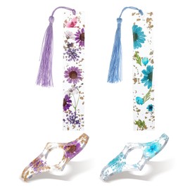 Ouligay Pack of 4 Transparent Book Page Holders Thumb Flowers Book Page Holders for Books Dried Flower Resin Bookmark with Tassel Books Accessories Gift for Booklovers Teachers