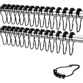 Ganchos de Cortinas para Baño de Doble Gancho Deslizable,3.6cm×7.5cm ，30pcs Kit de Aros de Cortina De Baño De Acero Inoxidable （Negro）
