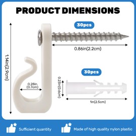 30pcs String Light Hooks Durable Anti-Rust Waterproof Light Hooks for Hanging Fairy Lights Hanging Plants Wind Chime Basket Securely Buckle Design Indoor Outdoor Use (30, White)