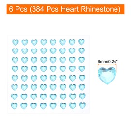 MECCANIXITY 384 Pcs Heart Rhinestone 6mm Self Adhesive Gems Stickers Jewelry Stickers for Jewelry Making, Valentine Makeup, DIY Crafts, Blue