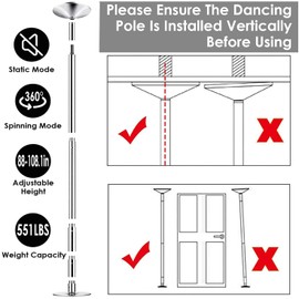 TeqHome Upgraded Professional Stripper Pole, Portable Removable 45mm Spinning Static Dancing Pole Kit for Beginners Professionals, Adjustable Height, Heavy-Duty 551LB Load,for Home Exercise Club Party
