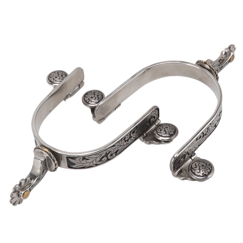 One Pair Boot Spurs Stainless Steel Vintage Leaf Patterned Western