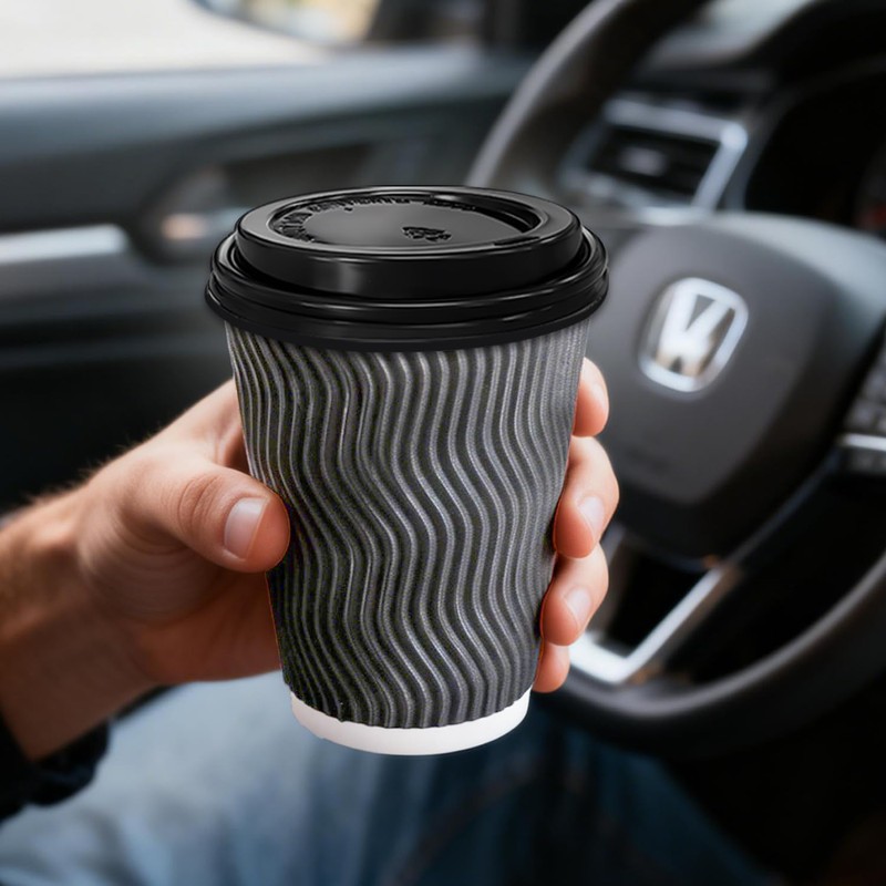 100 Pack 8 oz Paper Coffee Cups with Lids Disposable
