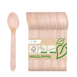Love Nature Wooden Spoon Disposable Set - 100 x Disposable Cutlery Wood - Wooden Cutlery Disposable Small - Disposable Cutlery Made of Birch Wood - Wooden Spoon - Disposable Spoon - Small Wooden Spoon