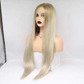 Xiweiya Blonde Lace Front Wigs For Women Hair Long Silky Straight Wigs Ombre Synthetic Lace Front Wigs With Brown Roots Heat Resistant Fiber Ombre Blonde Wigs Long Hair Wigs Mildde Parting