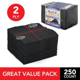 Black Paper Cocktail Napkins Bulk (250-Count), Small Black Beverage Napkins Disposable for Wedding Party, Birthday, Dinner, Lunch, 2-Ply 5" Bar Napkins, Black Napkins for Black and Gold Party