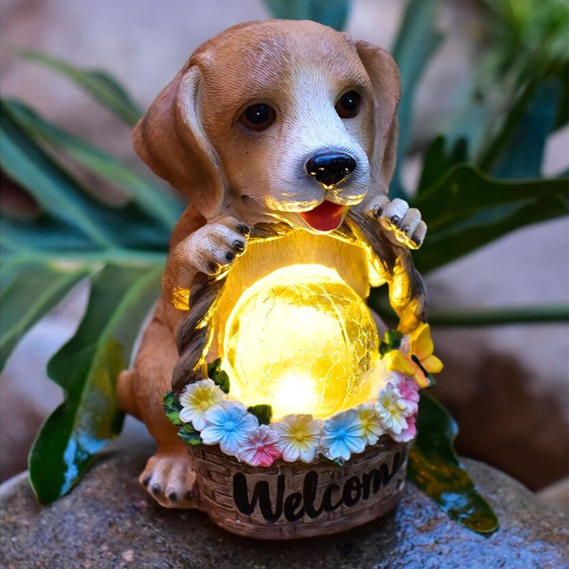 Solar Powered LED Light Dog Statue Decoration Solar Powered Puppy