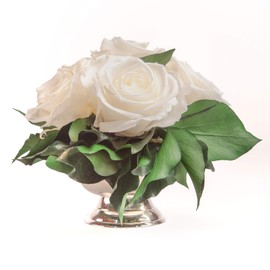 ROSEMARIE SCHULZ Heidelberg Rose Box Flower Box Infinity Roses in Silver-Coloured Bowl 6 Eternal Roses Preserved Flower Arrangement Long Lasting (White, 6 Roses)