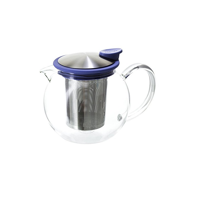 FORLIFE Bola Glass Teapot with Basket Infuser, 25oz./750ml., Marine