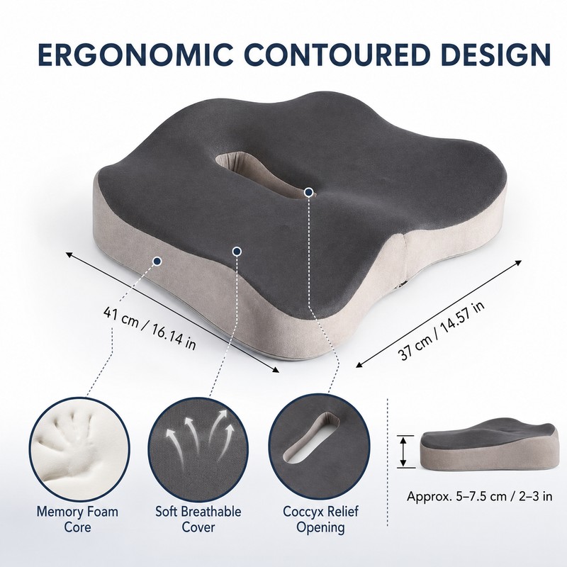 Memory Foam Seat Cushion for Office Chair, Car & Desk
