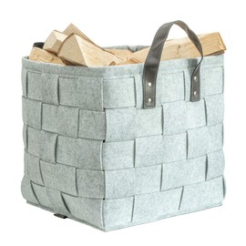Rubberneck Felt Bag with Faux Leather Carry Handles for Wood, Newspapers, Firewood, 33 x 33 x 35 cm, Light Grey