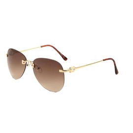 Dweebzilla Bronson Rimless Pilot Aviator Dark Lens Luxury Sunglasses (Gold & Tortoise Frame - Brown Gradient Lenses)