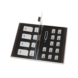 Sim Card Holder Case Storage for 20 Sim Cards Micro, Nano & Standard Sims with Ejection Tool Anti Shock Ideal for Travelling Thin Wallet Style made from Aluminium by King of Flash
