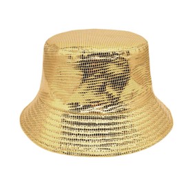 Hybursky Shiny Metallic Bucket Hat for Festival Party Reversible Packable Bucket Hats Waterproof Rain Sun Cap for Women Men Beach Fisherman Hats Hiking Outdoor(Gold)