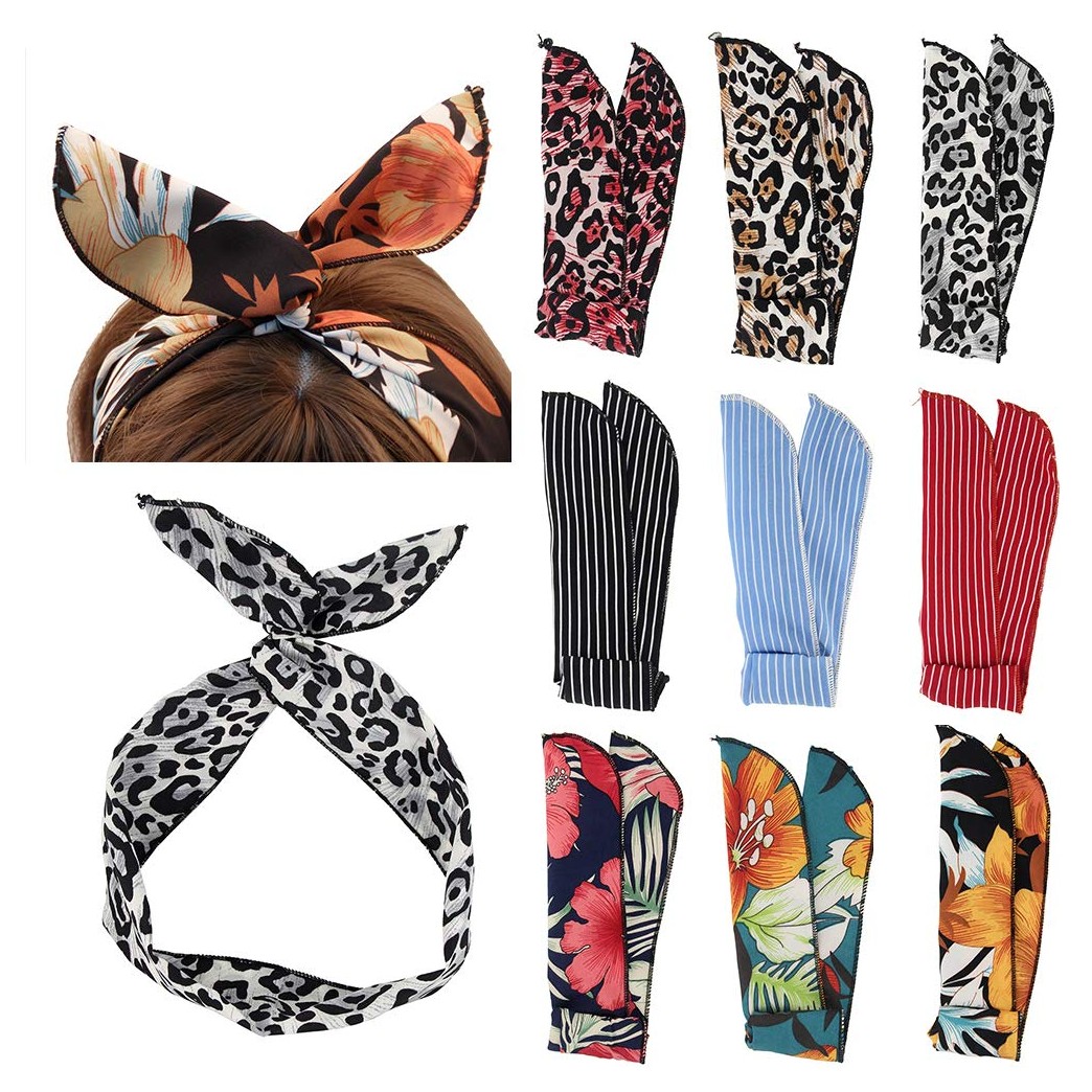 Carede Women Cheetah Print Wire Headband Rabbit Ears Hairband Wired Hair Tie Scarf Head Wrap/Assorted 9 Colors