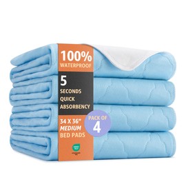 Ultimate Washable Underpads - Heavy Absorbency, Waterproof Reusable Incontinence Pads for Adults, Kids, Elderly & Pets - Bedwetting Pads for Bed, Couch, Sofa, Floor (Blue, 34 x 36 Inches, Pack of 4)