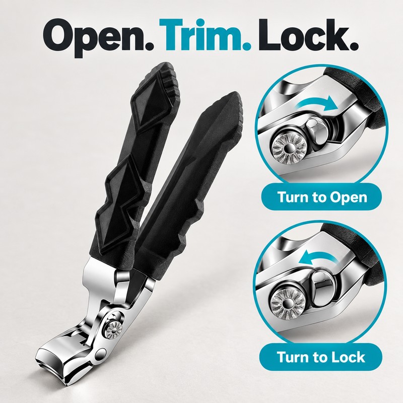 Professional Stainless Steel Angled Toenail Clippers with Wide Jaw, Concave
