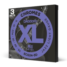 D'Addario Guitar Strings - XL Chromes Electric Guitar Strings - Flat Wound - Polished for Ultra-Smooth Feel and Warm, Mellow Tone - ECG24-3D - Jazz Light, 11-50, 3-Pack