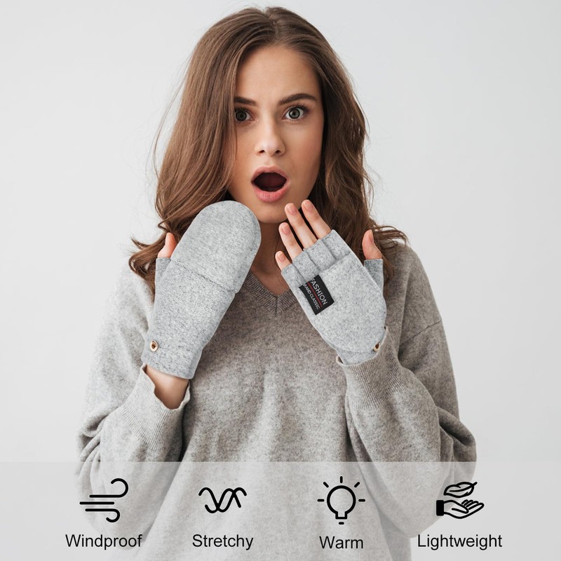 YSense Womens Winter Gloves, 2 Pack Warm Knitted Convertible Fingerless